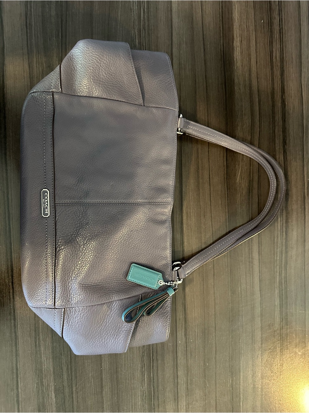 Coach Pebble Leather Shoulder Bag in Gray with Teal Tag
